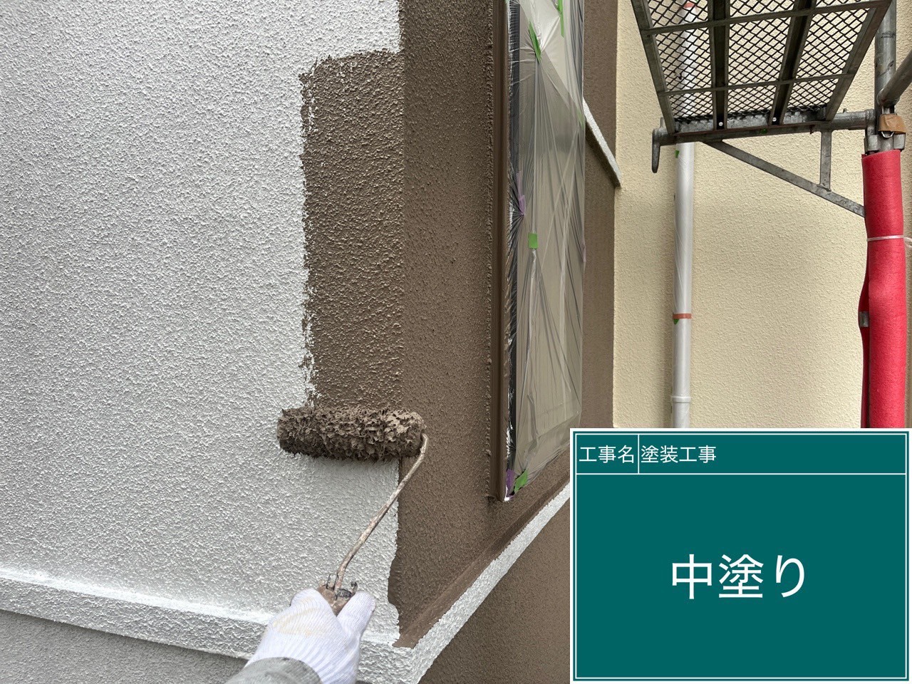 川崎市麻生区｜外壁塗装中塗り作業｜アレスダイナミックTOPで3色塗分け仕上げ！美観と耐久性の両立へ【第10回】