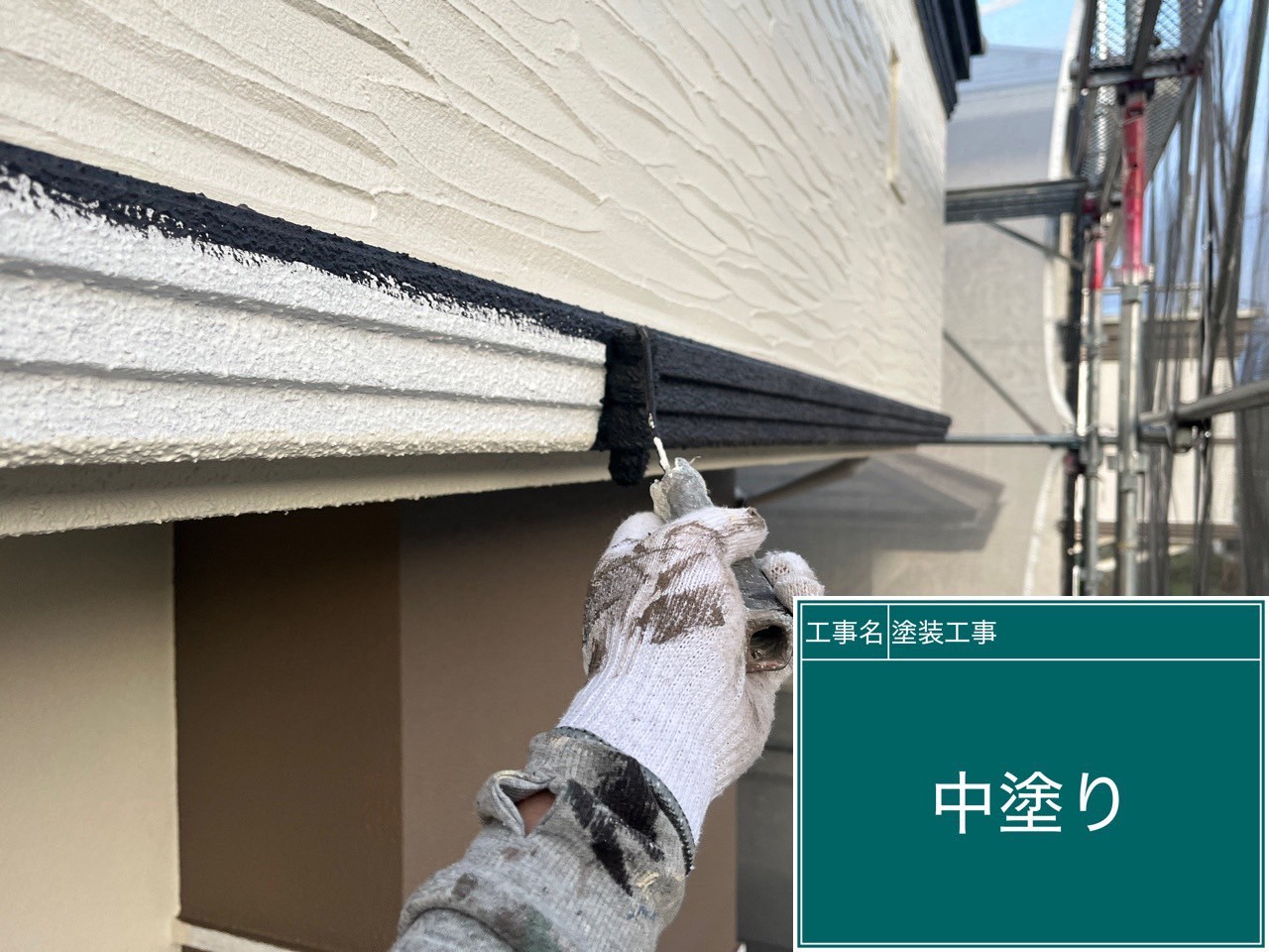 川崎市麻生区｜外壁塗装中塗り作業｜アレスダイナミックTOPで3色塗分け仕上げ！美観と耐久性の両立へ【第10回】