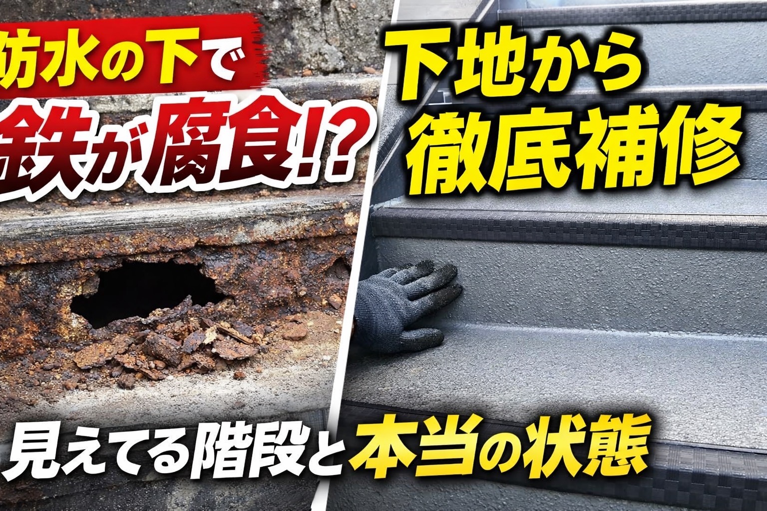 横浜市旭区のアパート鉄骨階段補修｜シート防水を撤去したら腐食で鉄部が欠損していた現場🐶