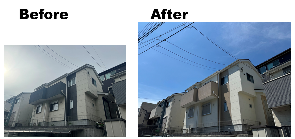 【横浜市保土ケ谷区｜パワーボード外壁塗装】RSゴールドSI×4工程仕上げで高耐久＆意匠性UP｜付帯部はセミフロン（N-90・ステンカラー）で統一感も